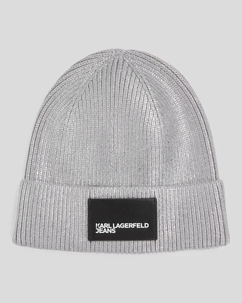 Karl Lagerfeld Beanie-mütze In Metallic-optik, Frau, Stahl, Größe Stahl