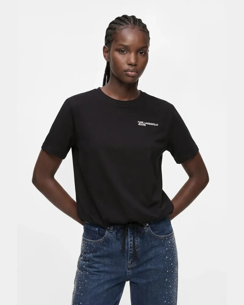 Karl Lagerfeld T-shirt Mit Gebundenem Saum, Damen, Schwarz, Größe Schwarz