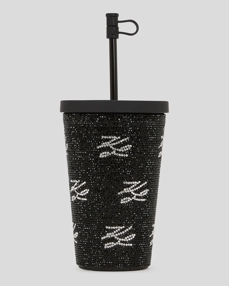 Karl Lagerfeld To-go-becher Mit Autogramm Und Strass, Damen, Glitter Schwarz, Größe Glitter