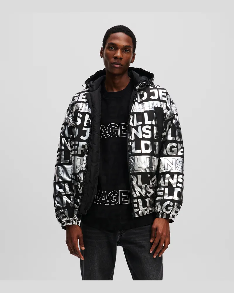 Karl Lagerfeld Wattierte Jeansjacke Mit All-over-logo, Mann, Digital Fold All-Over-Muster, Größe Digital