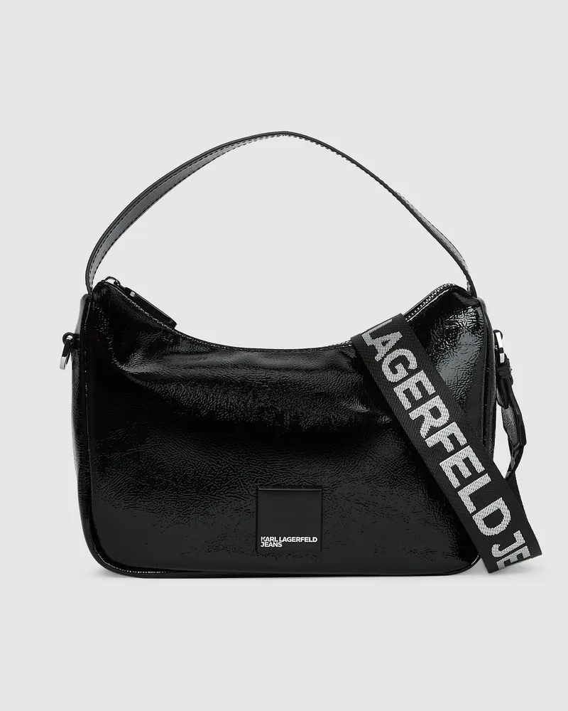 Karl Lagerfeld Mini Hobo-tasche Mit Glänzendem Finish, Damen, Schwarz, Größe Schwarz