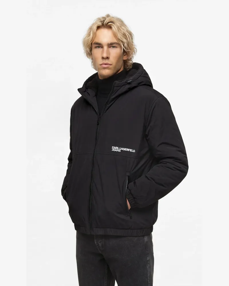 Karl Lagerfeld Wendbare Teddy-pufferjacke, Herren, Schwarz, Größe Schwarz