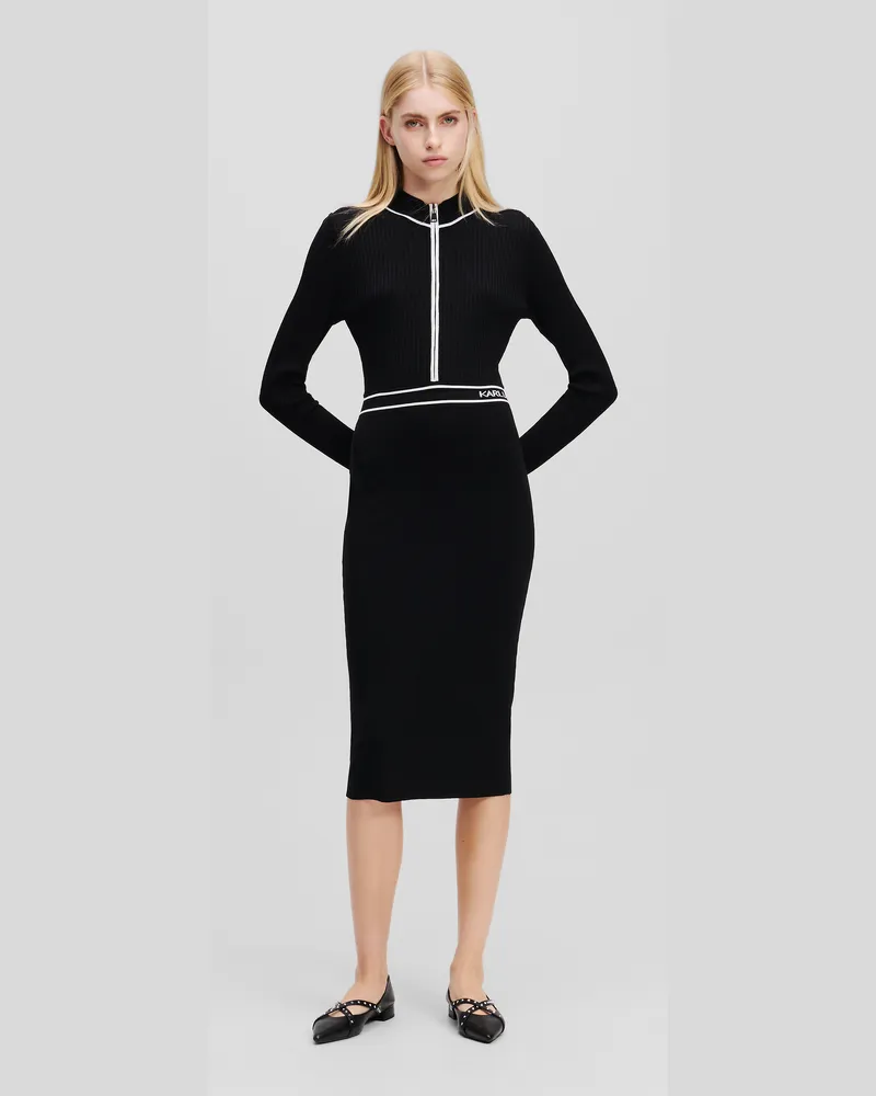 Karl Lagerfeld Strickkleid Mit Logo, Frau, Schwarz, Größe Schwarz