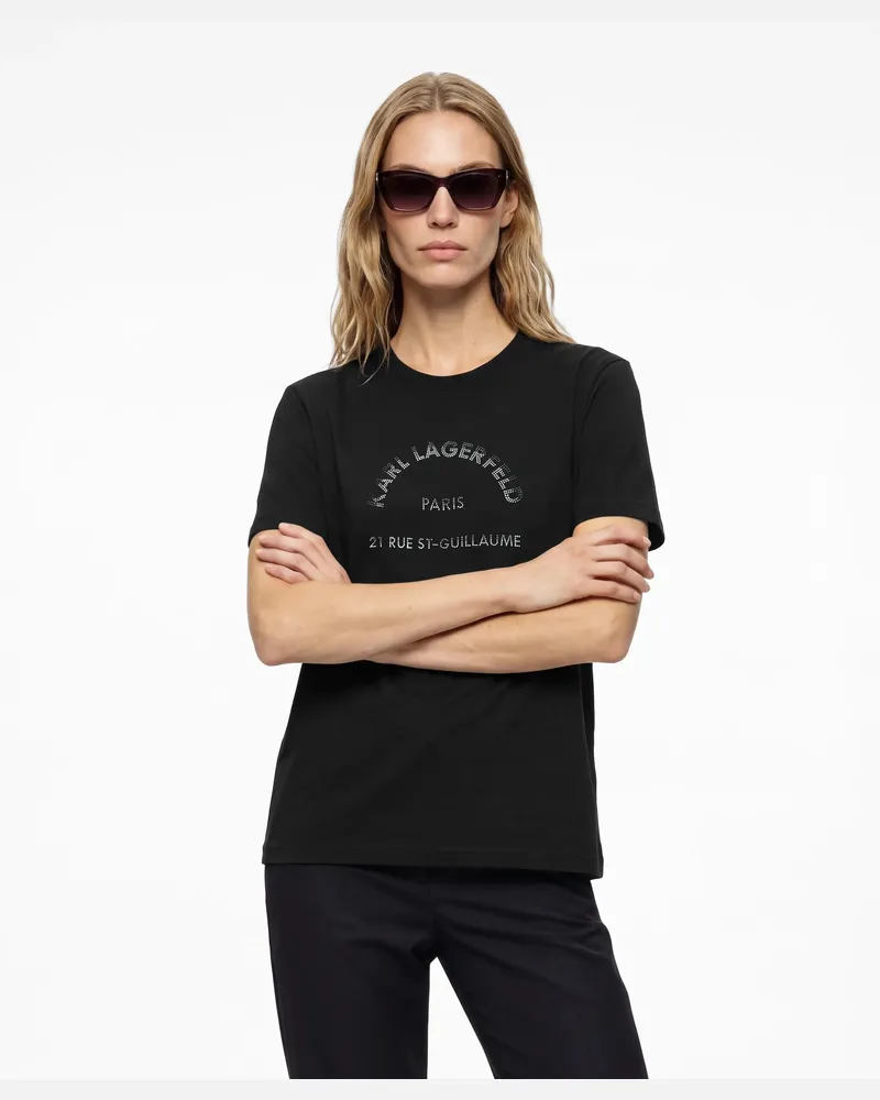 Karl Lagerfeld Exklusives Rue St-guillaume T-shirt Mit Strass, Female, Schwarz, Size Black