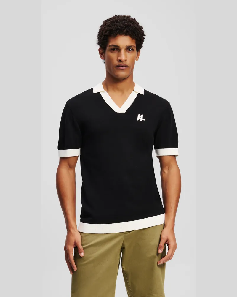 Karl Lagerfeld Monogram Gestricktes Poloshirt, Mann, Schwarz, Größe Schwarz