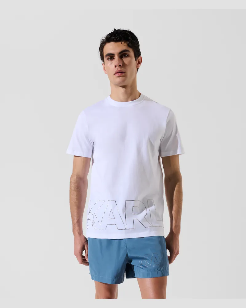 Karl Lagerfeld Strand-t-shirt Mit Logo In Metallic-optik, Mann, Weiss, Größe Weiss