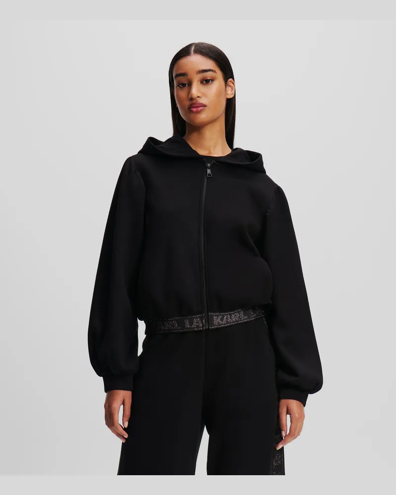 Karl Lagerfeld Kapuzenpullover Mit Glitzerndem Logoband Und Reissverschluss, Frau, Schwarz, Größe Schwarz