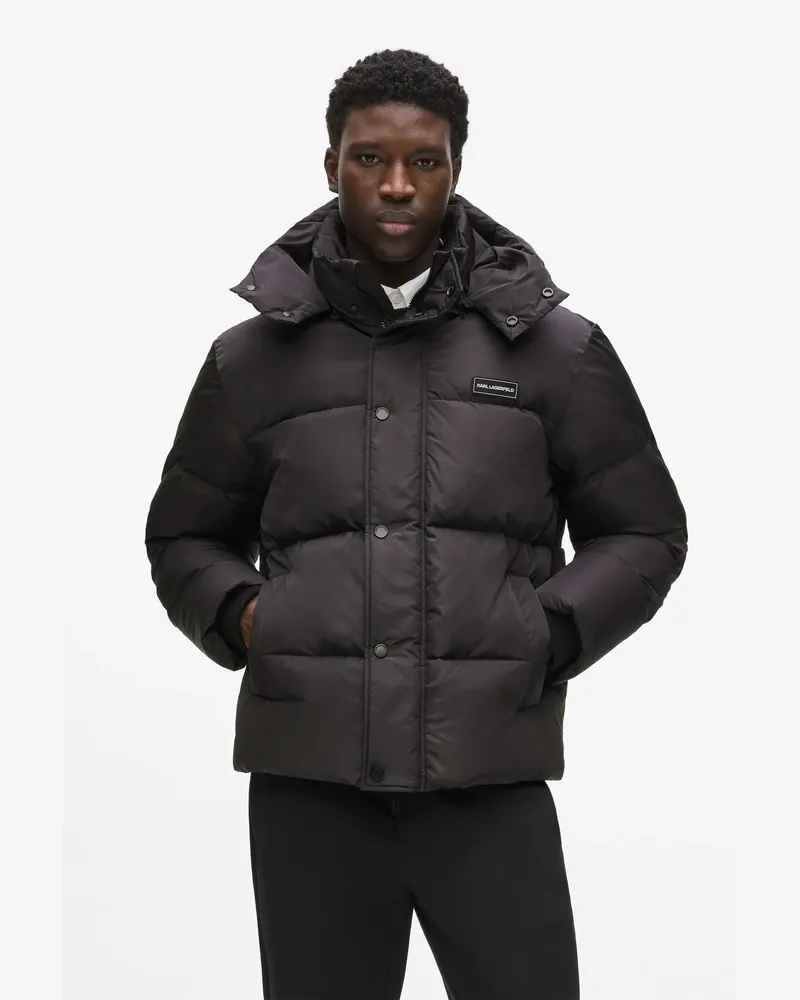 Karl Lagerfeld Kurze Pufferjacke Mit Kapuze, Herren, Schwarz, Größe Schwarz