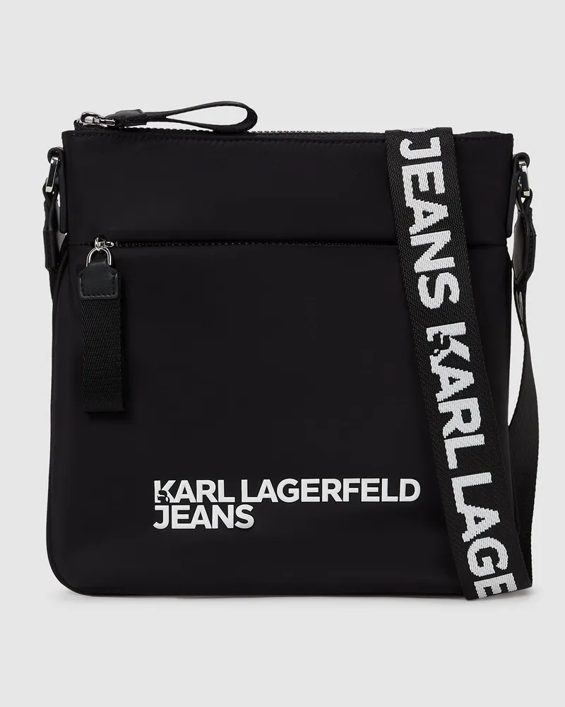 Karl Lagerfeld Schmale Umhängetasche Mit Logo, Herren, Schwarz, Größe Schwarz