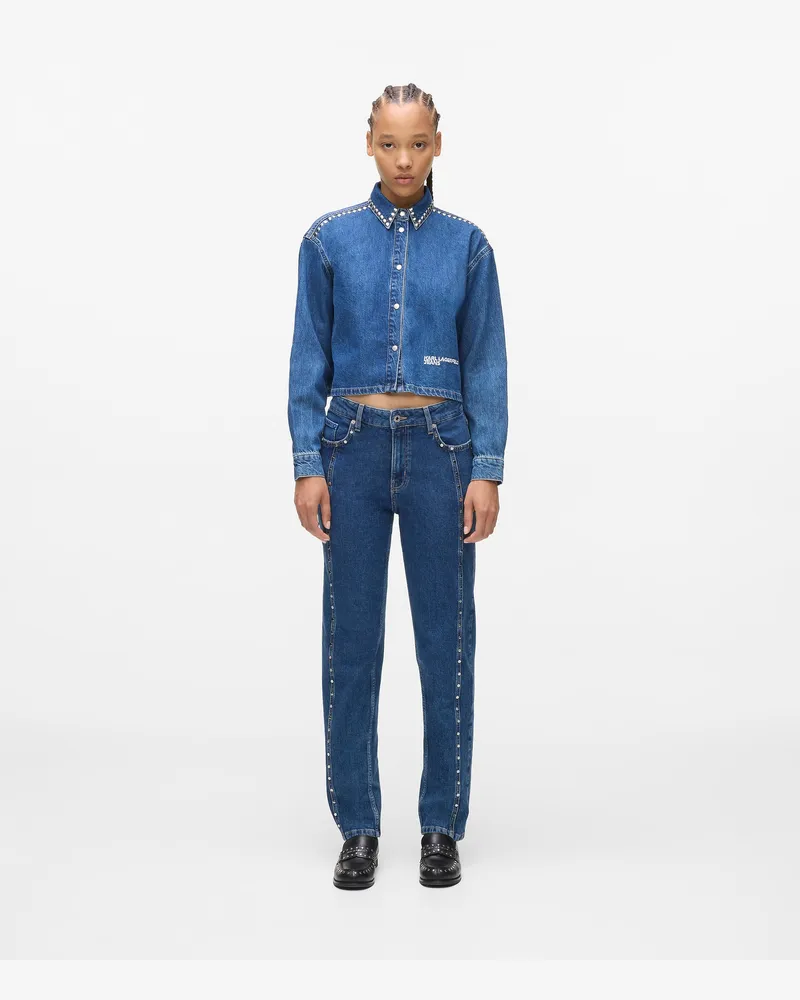 Karl Lagerfeld Mom-jeans Mit Nieten, Damen, Gewaschenes Mittelblau, Größe Gewaschenes