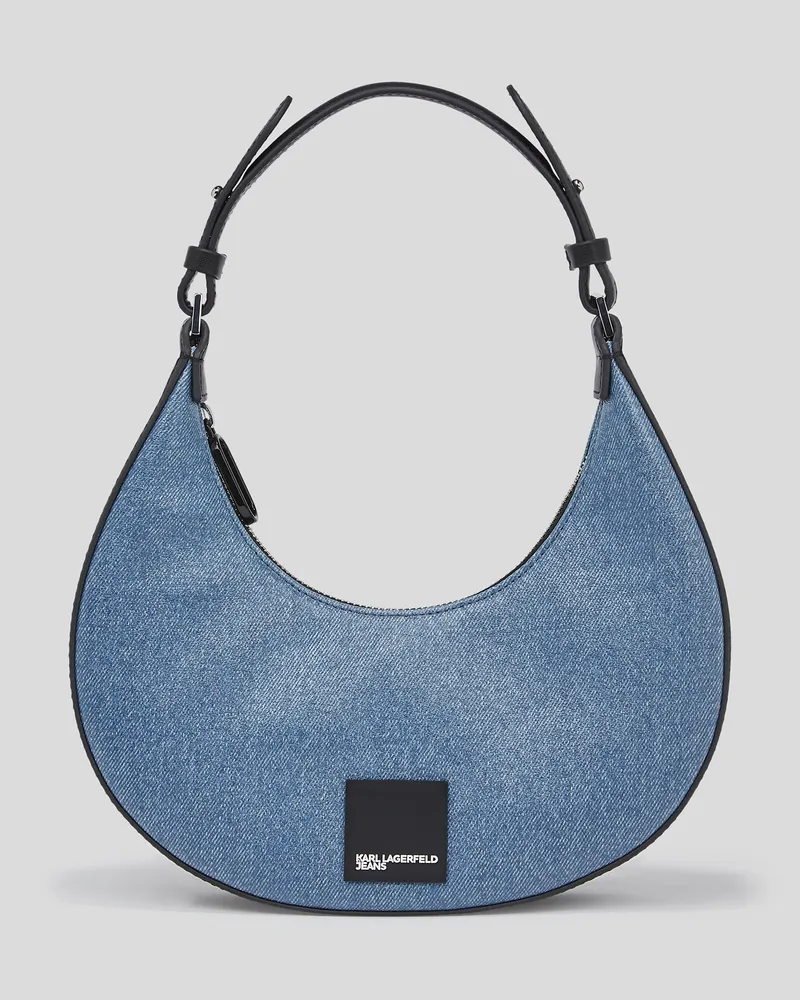 Karl Lagerfeld Klj halbmond-schultertasche Mit Box-logo, Frau, Beschichtetes Blau, Größe Beschichtetes