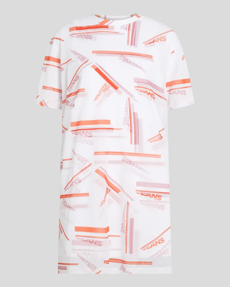 Karl Lagerfeld Mesh-kleid Mit Grafikprint, Frau, Rotes All-Over Sporty Logo Druck, Größe Rotes