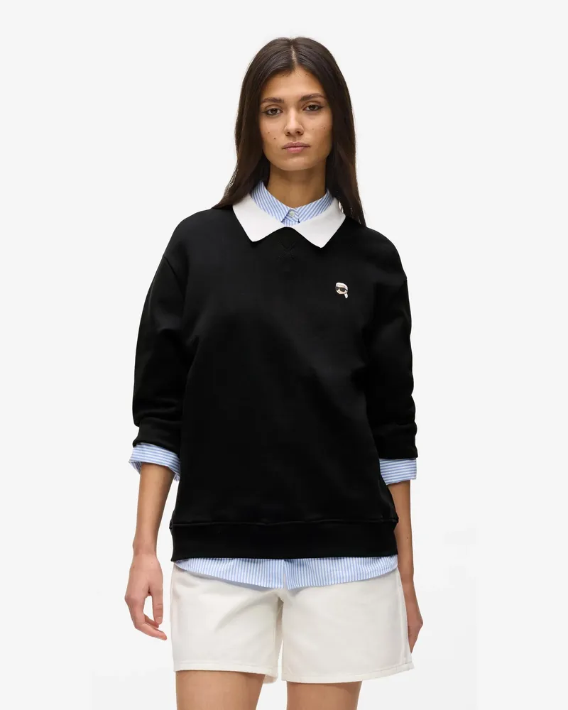 Karl Lagerfeld Ikon Sweatshirt Mit Kragen, Damen, Schwarz, Größe Schwarz