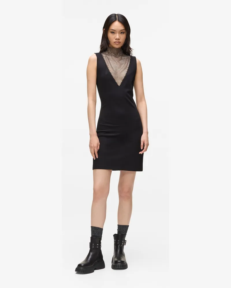 Karl Lagerfeld Mesh-kleid Mit V-ausschnitt Und Strass, Damen, Schwarz, Größe Schwarz