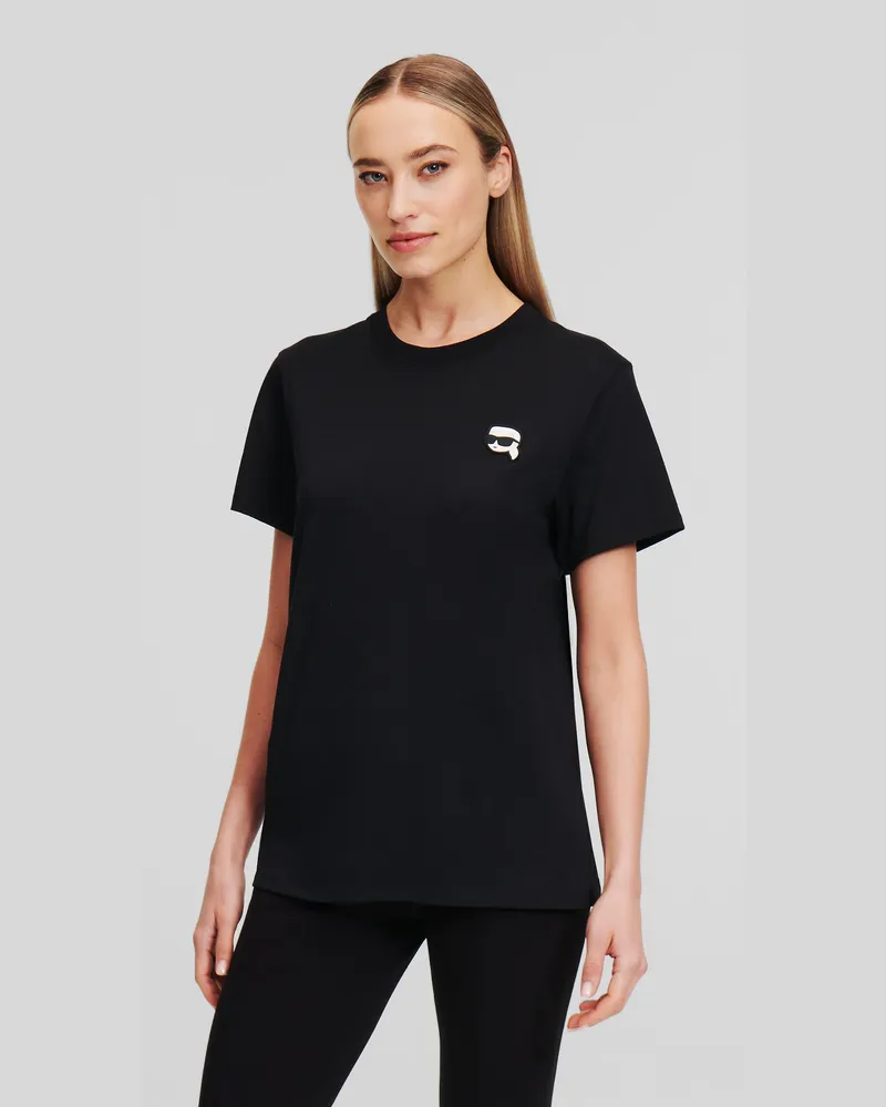 Karl Lagerfeld Ikon T-shirt Mit Aufnäher, Frau, Schwarz, Größe Schwarz