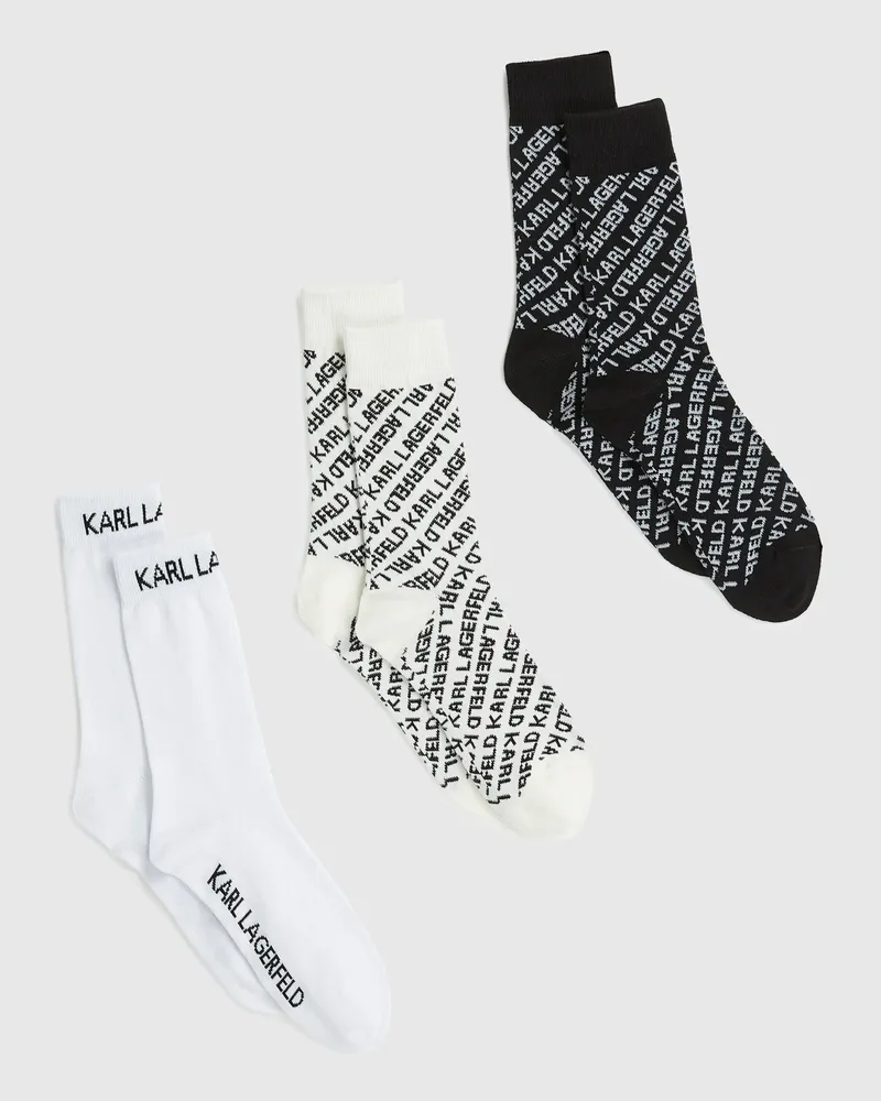 Karl Lagerfeld Socken Mit Allover-logo – 3er-pack, Damen, Monogramm Cannolli-weiß-schwarz, Größe Monogramm