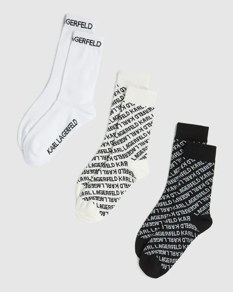 Karl Lagerfeld Socken Mit Allover-logo – 3er-pack, Damen, Monogramm Cannolli-weiß-schwarz, Größe Monogramm