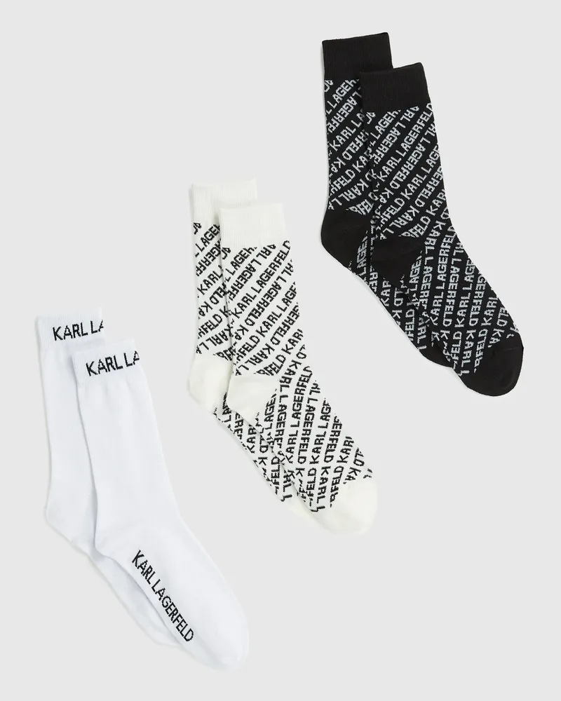 Karl Lagerfeld Socken Mit Allover-logo – 3er-pack, Damen, Monogramm Cannolli-weiß-schwarz, Größe Monogramm