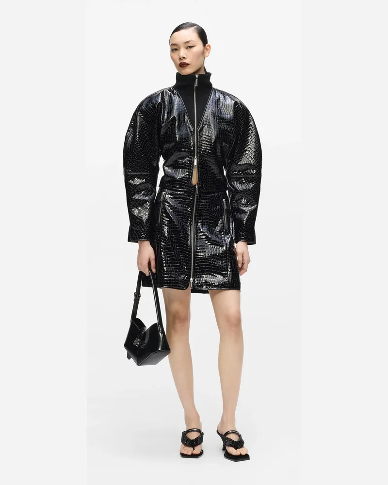 Karl Lagerfeld Kl Studio Lederrock In Krokooptik, Female, Schwarz, Size Black