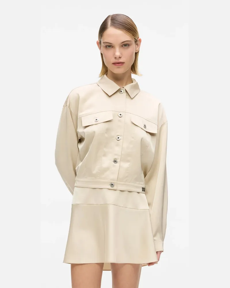 Karl Lagerfeld Satinjacke Mit Zierausschnitt, Damen, Weißkappengrau, Größe Weißkappengrau