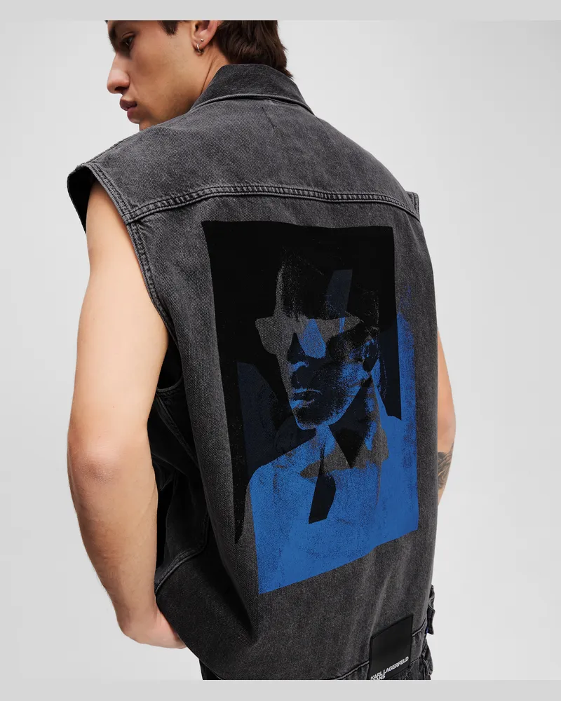 Karl Lagerfeld Denim-weste Mit Karl-print, Mann, Gewaschenes Schwarz, Größe Gewaschenes