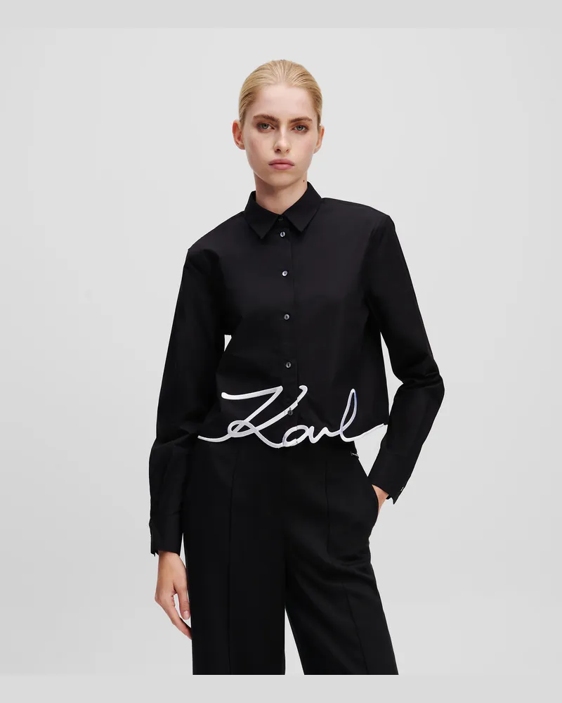 Karl Lagerfeld Signatur Kurzarmhemd, Frau, Schwarz, Größe Schwarz