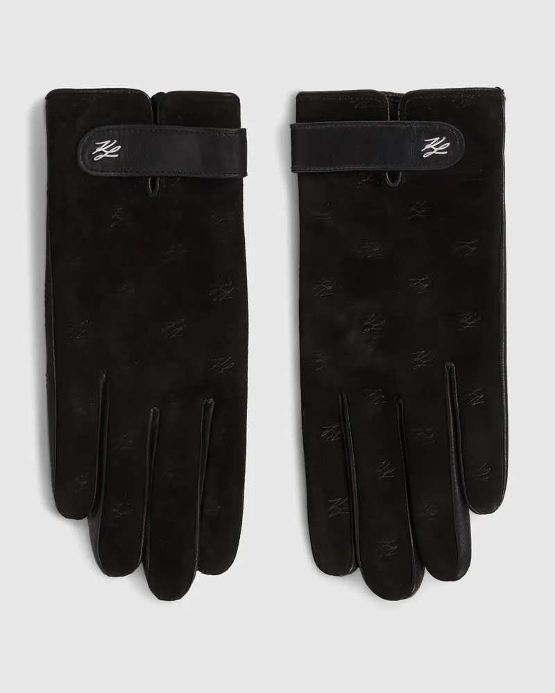 Karl Lagerfeld K/autograph Handschuhe Aus Wildleder, Damen, Schwarz, Größe Schwarz