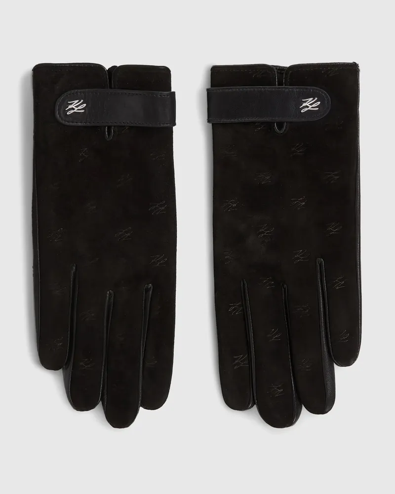 Karl Lagerfeld K/autograph Handschuhe Aus Wildleder, Damen, Schwarz, Größe Schwarz