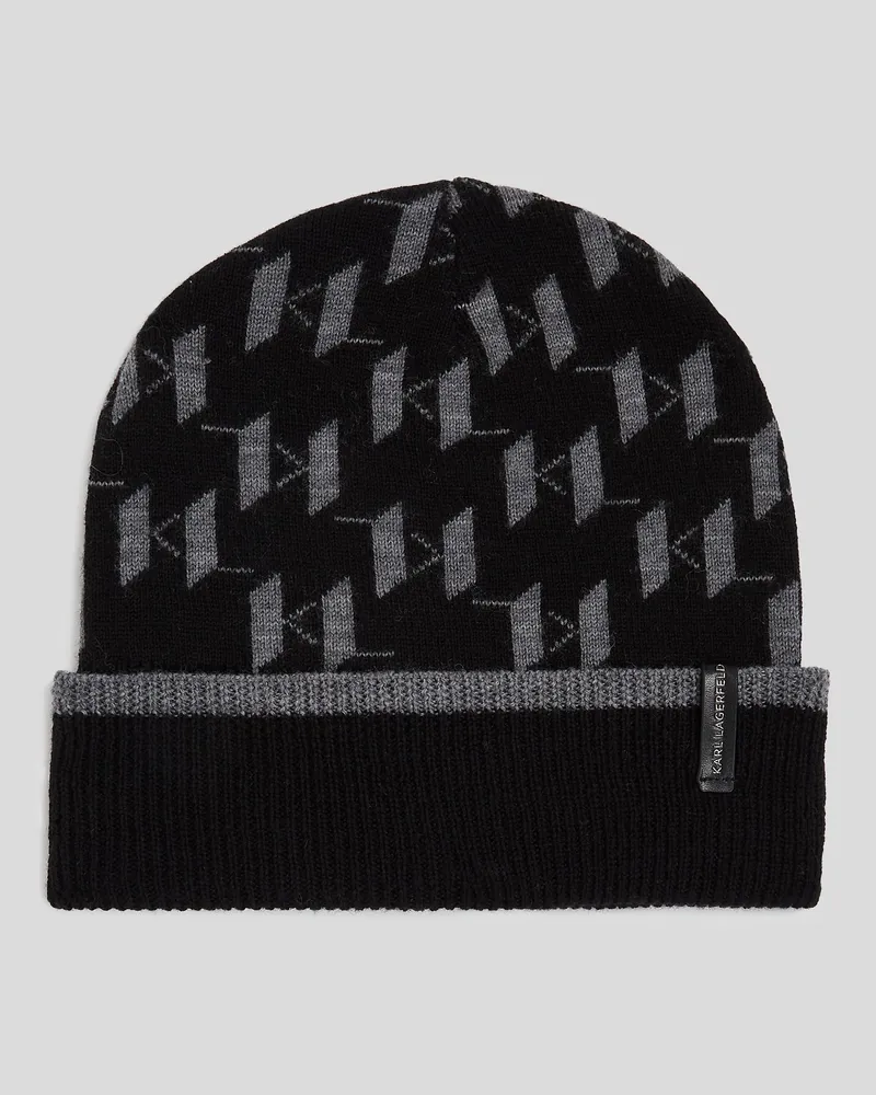 Karl Lagerfeld K/monogram Beanie-mütze, Mann, Schwarz Schwarz