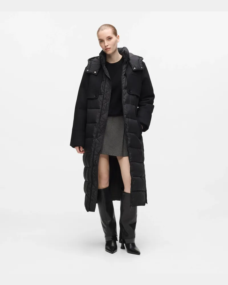 Karl Lagerfeld Lange Daunenjacke Mit Gürtel, Female, Schwarz, Size Black