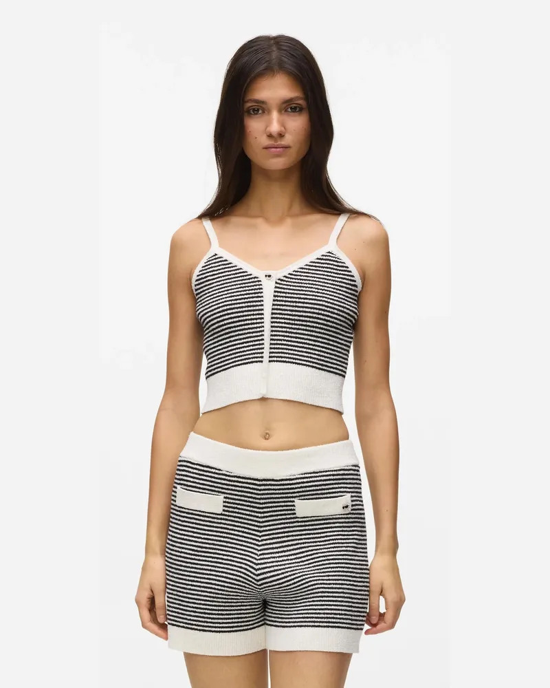 Karl Lagerfeld Ikon Gestreiftes Stricktop, Damen, Kleiner Streifen Schwarz-weiß, Größe Kleiner