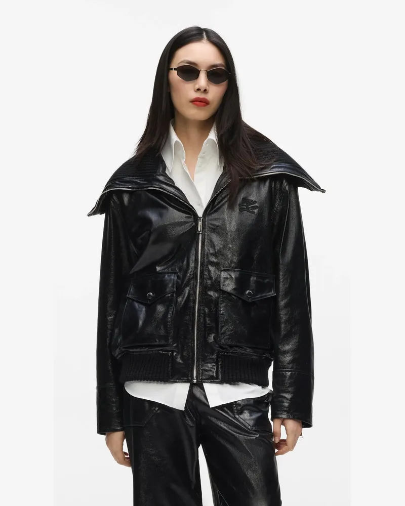 Karl Lagerfeld Lederjacke Mit Strickkragen, Damen, Schwarz, Größe Schwarz