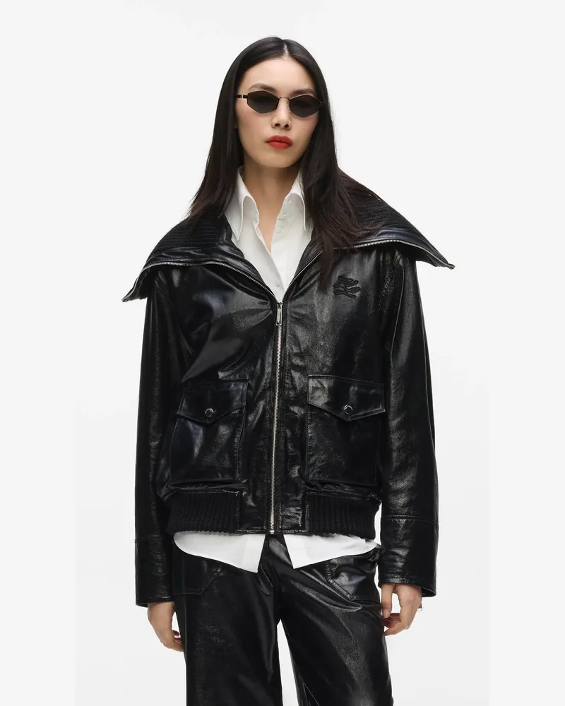 Karl Lagerfeld Lederjacke Mit Strickkragen, Damen, Schwarz, Größe Schwarz