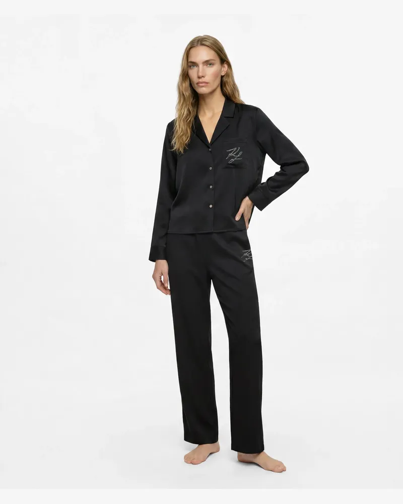 Karl Lagerfeld Autograph-pyjama-set Mit Strasssteinen, Damen, Schwarz, Größe Schwarz