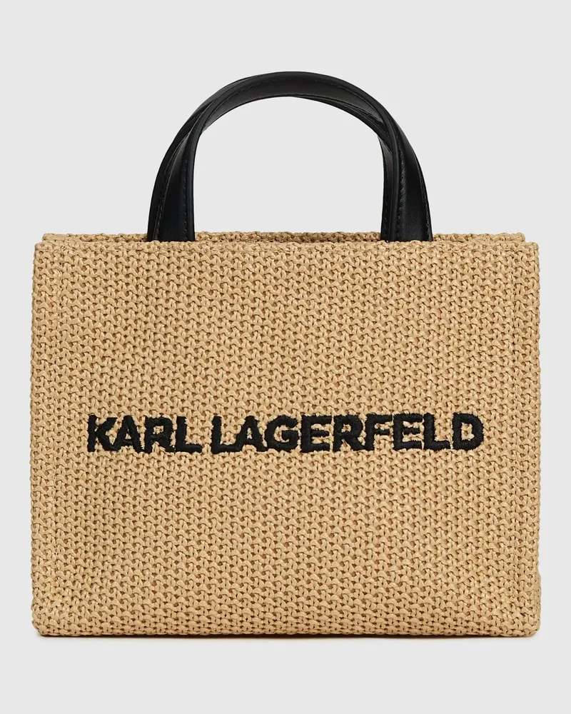 Karl Lagerfeld Kleiner Quadratischer Strandbeutel Aus Gewebtem Material Mit Logo, Female, Natur, Size Beige