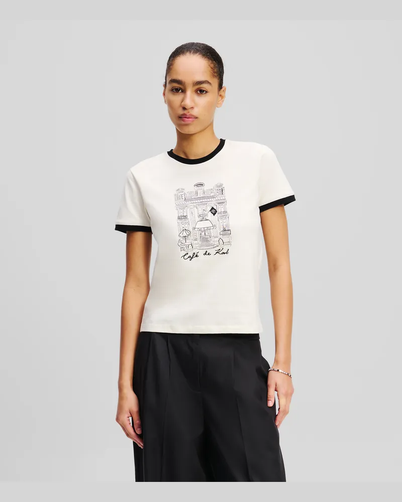 Karl Lagerfeld Kl X Jorge Parra T-shirt Mit Slim-fit, Frau, Cannoli Creme, Größe Cannoli