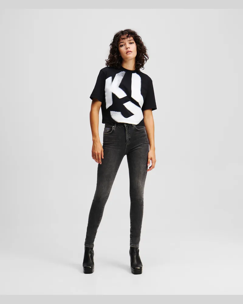 Karl Lagerfeld Skinny-jeans Mit Hohem Bund, Frau, Washed Dark, Größe Washed