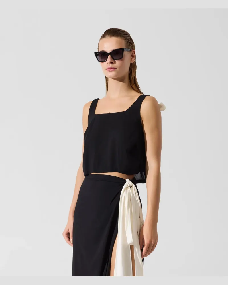 Karl Lagerfeld Signature-strand-top Mit Schleife, Female, Schwarz, Size Black