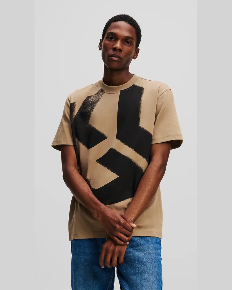 Karl Lagerfeld Monogram Gebleichtes T-shirt, Mann, Wüsten-Taupe, Größe Wüsten-taupe