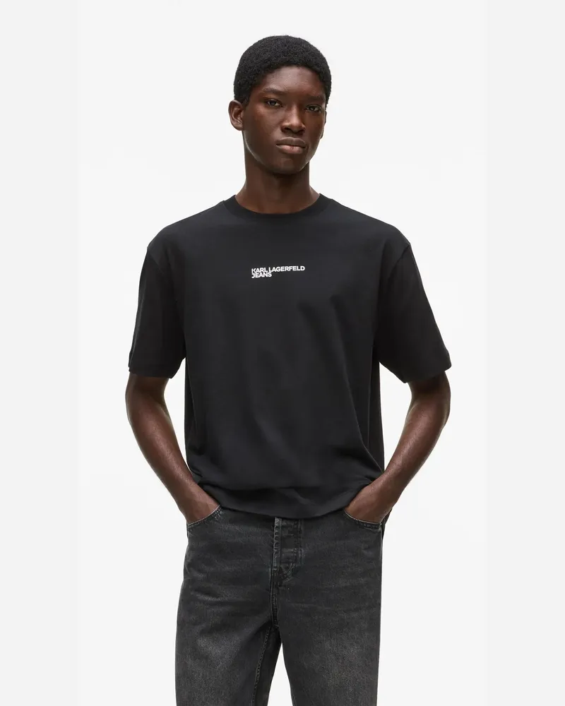 Karl Lagerfeld T-shirt Mit Regulärer Passform Und Rahmenlogo, Herren, Schwarz, Größe Schwarz
