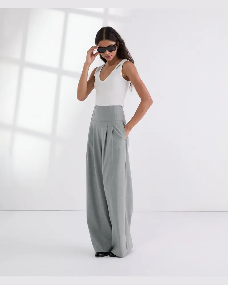 Karl Lagerfeld Couture-hose Mit Weitem Bein, Damen, Mittelgrau-melange, Größe Mittelgrau-melange