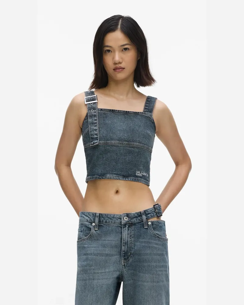 Karl Lagerfeld Tanktop Aus Denim Mit Gürtel, Female, Sanft Getöntes Blau, Size Blue