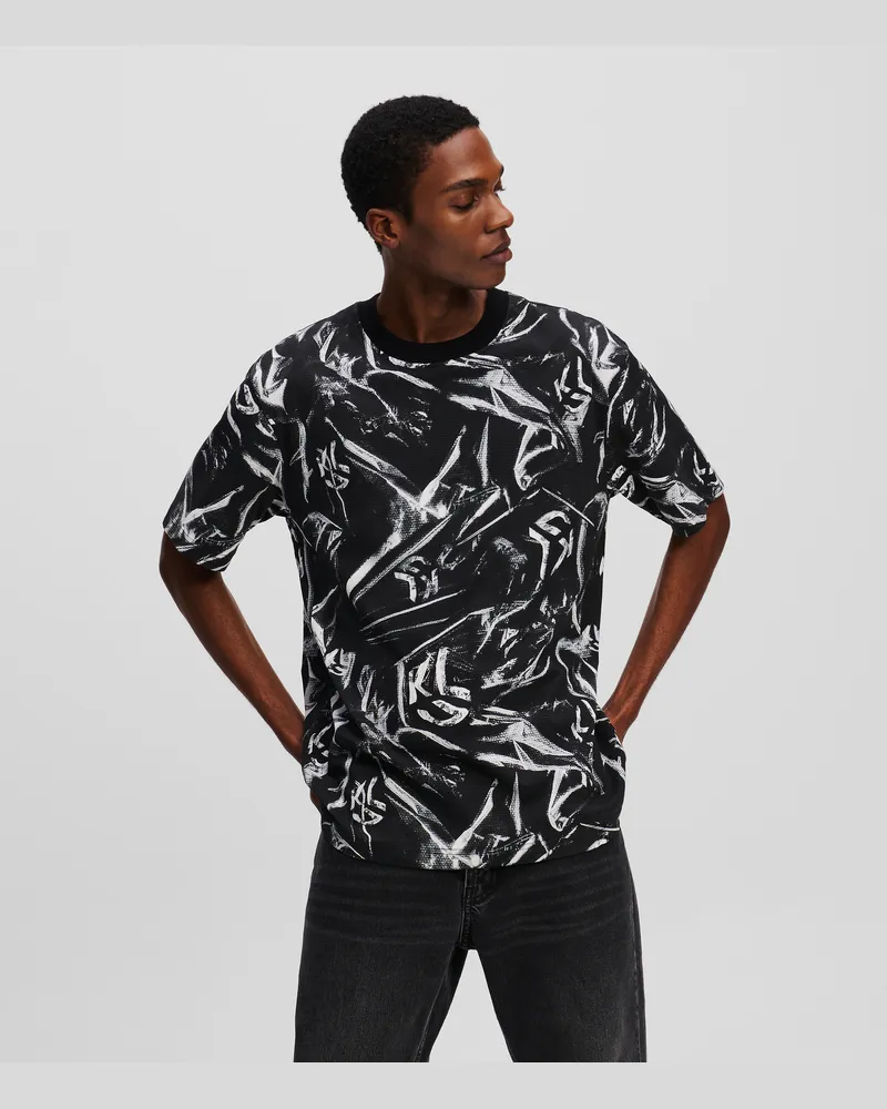 Karl Lagerfeld Monogram T-shirt Mit Grafik, Mann, Digital Fold All-Over-Muster, Größe Digital