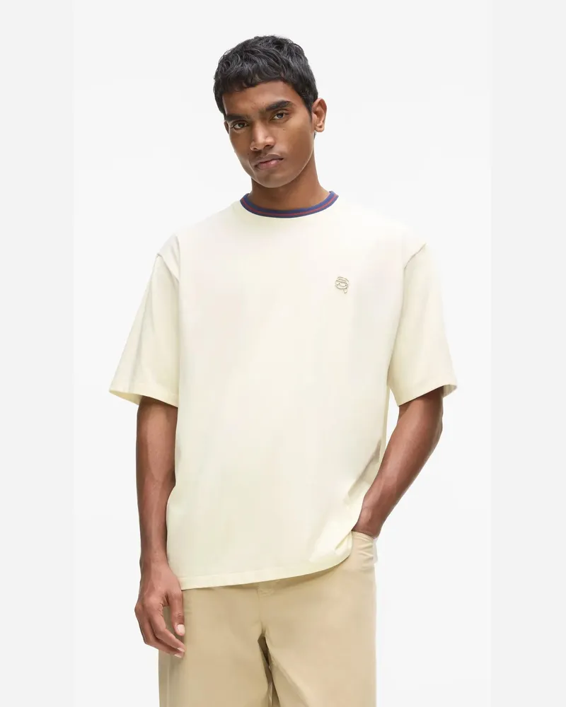 Karl Lagerfeld Ikon Gestreiftes T-shirt Mit Rundhalsausschnitt, Herren, Cannoli Creme, Größe Cannoli
