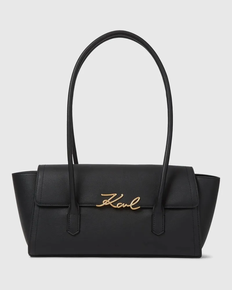 Karl Lagerfeld K/signature-schultertasche Aus Leder, Female, Schwarz/gold, Size Black