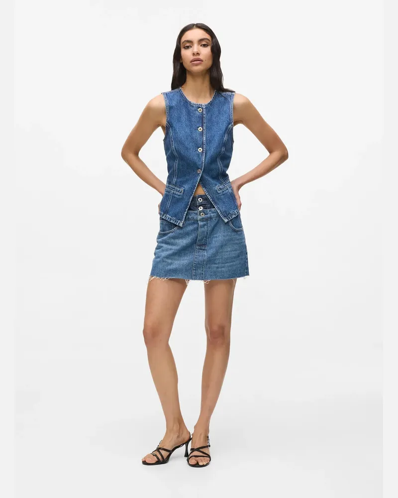 Karl Lagerfeld Zweilagiger Denim-minirock, Damen, Mittelblau Geblockt, Größe Mittelblau