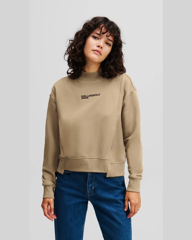 Karl Lagerfeld Asymmetrisches Sweatshirt Mit Stehkragen, Frau, Wüsten-Taupe, Größe Wüsten-taupe