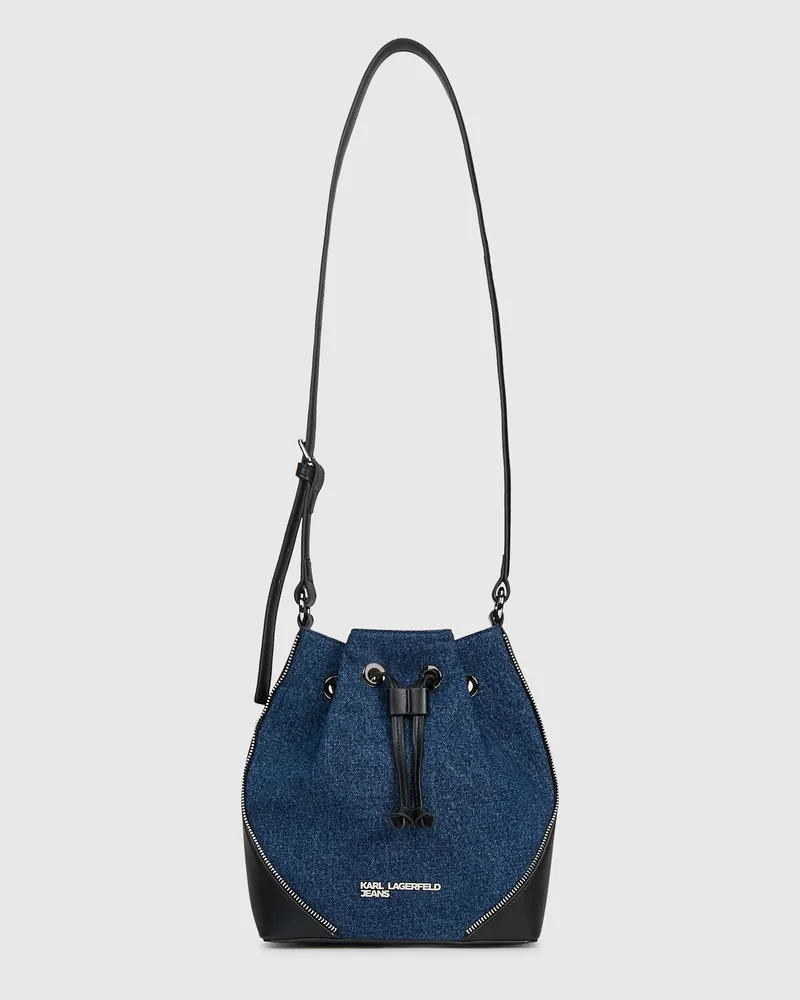 Karl Lagerfeld Rebellische Bucket bag Aus Denim Und Kunstleder, Female, Verwaschenes Dunkelblau-schwarz, Size Blue