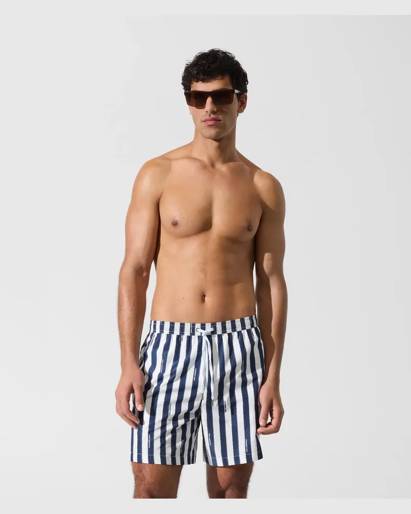 Karl Lagerfeld Mittellange Gestreifte Boardshorts, Herren, Gemalte Streifen Mittelalterliches Blau, Größe Gemalte