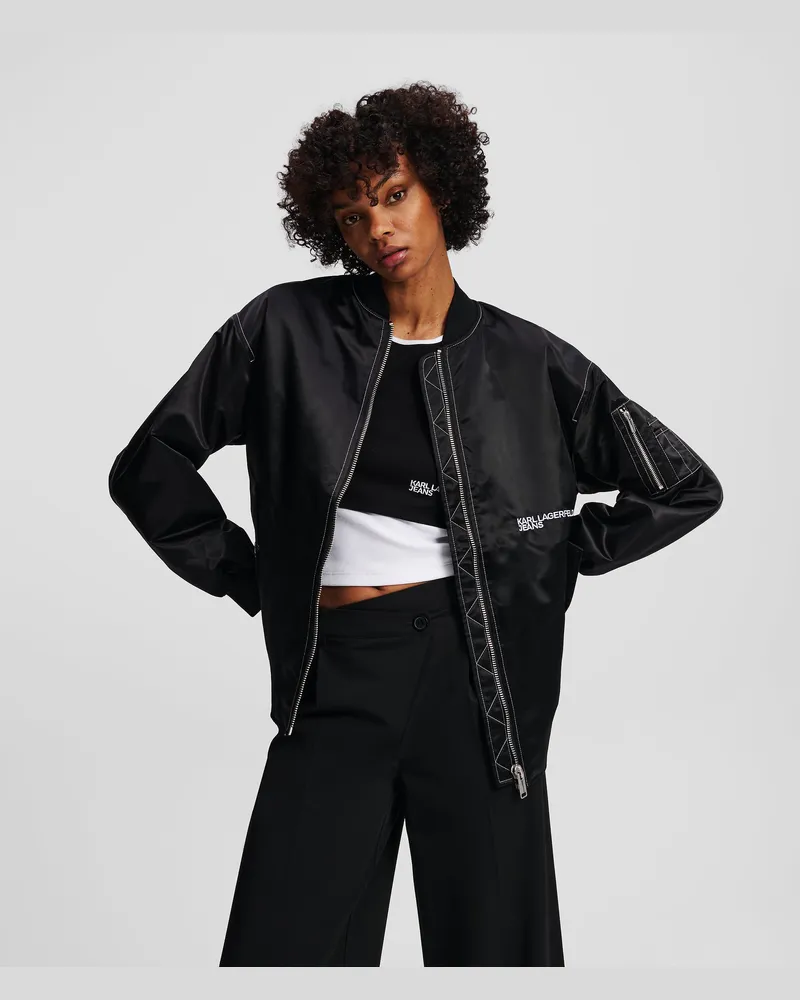 Karl Lagerfeld Übergrosse Bomberjacke Aus Satin, Frau, Schwarz, Größe Schwarz
